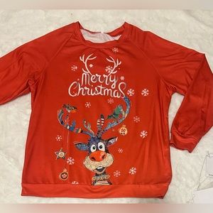 “Merry Christmas” Red Christmas Crewneck with Raindeer Design size Large